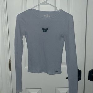 Hollister baby blue butterfly long sleeved shirt, XS